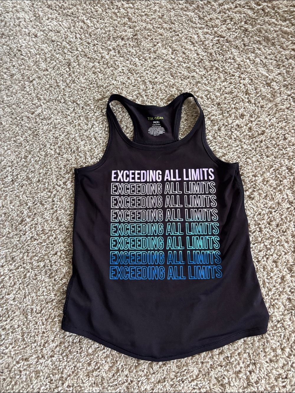 Girls Black Racerback Tank Top 'Exceeding All Limits' Print size Med 8